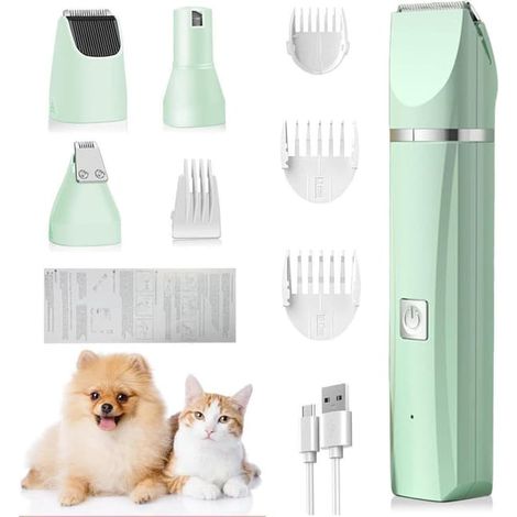 Kit de toilettage et d'hygiène pour chiens 4 en 1 sans fil et silencieux, avec disque diamant et 7 accessoires pour pelages denses, couleur blanche.-AquaForge (1/5)