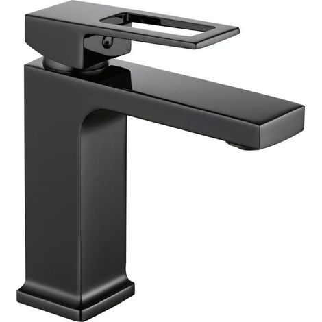 Copper alloy basin faucet, bathroom cabinet faucet, school project wholesale, cross-border washbasin sink hot and cold water faucet - square black model