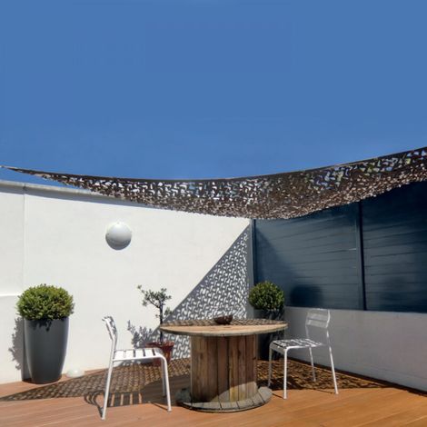 Oviala – Voile d'ombrage triangulaire camouflage 3,6 m – Polyester enduit 120g/m² – Protection anti UV – Cordes de tension fournies (1/5)