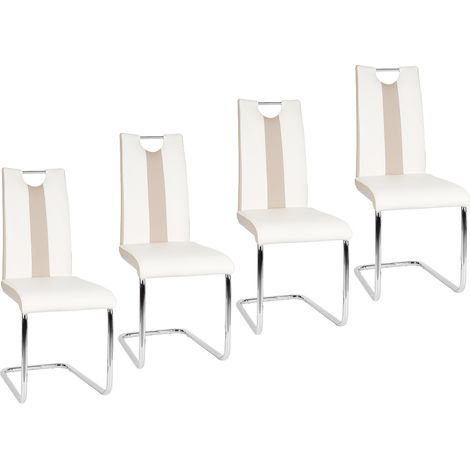 WYCTIN® Conjunto de 4 sillas de comedor modernas, blanco y beige (1/2)