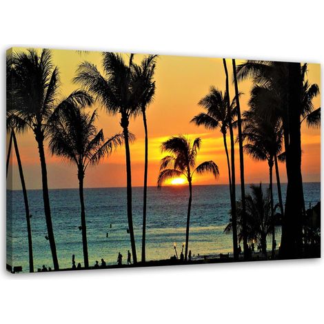 Tableau sur toile Palmiers au coucher du soleil sur la plage 60x40 (1/5)