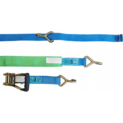 Cintura di sicurezza Lohr 3,5 m/50 mm/4 t a 3 punti blu, 350 Dan, "impugnatura in gomma", con gancio a "J", tubo verde (1/5)