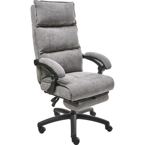 Silla de oficina profesional giratoria tapizado de chenilla reposapiés reposacabezas altura ajustable asiento neumático inclinable gris Eaton (1/5)