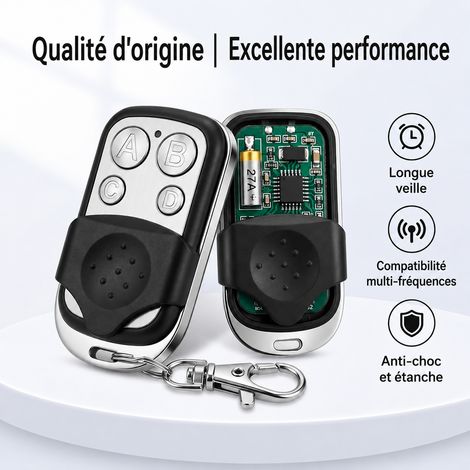 Télécommande sans fil 433 MHz en métal 4 boutons pour porte de garage et alarme antivol, portée 50-100 m, 12V, 6,8 × 3,7 × 1,2 cm – Livraison gratuite (1/5)