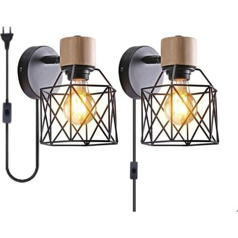 2 Pièces Applique Murale Interieure avec Interrupteur Lampe Murale Industrielle Luminaire E27 Salon Chambre Noir Non Ampoule (1/5)