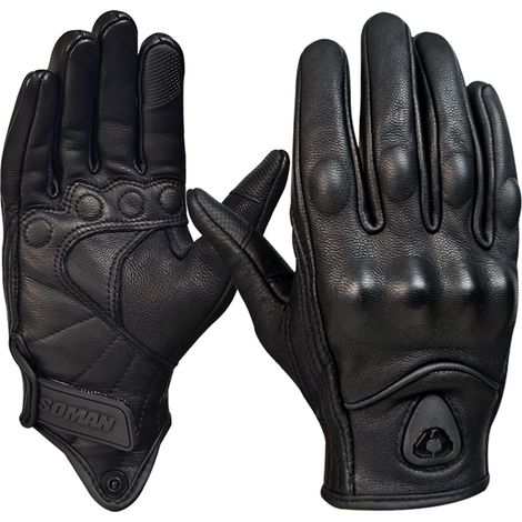 Gants de moto pour hommes et femmes, cuir de chèvre, écran tactile, course sur route, cyclisme, motocross - Noir XXL. (1/4)