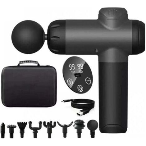 Pistolet de massage percussion 99 vitesses - 8 têtes pour tissus profonds - Massage musculaire manuel - Récupération sportive (1/4)
