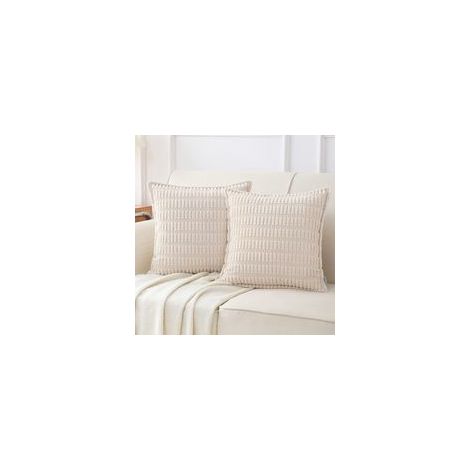 Lot de 2 housses de coussin en velours côtelé, décoratives pour canapé, salon, beige, 45x45 cm. (1/3)