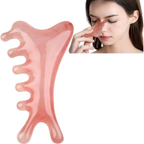 1-teiliges Set 4-in-1 Gua Sha Brett aus Kunstharz, Kopfmassagegerät für Gesicht und Körperpflege, 6 x 3,5 x 10 cm, zur Lymphdrainage im Gesicht, Rosa (1/5)