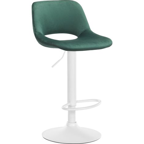 Sgabello da bar seggiolone x1 con poggiapiedi in velluto verde, base in metallo bianco 100004606