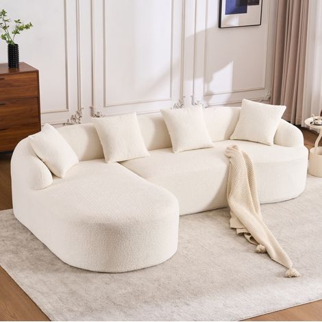 Sofá de esquina modular curvo, chaise longue izquierda, 3 plazas, chenilla, blanco roto OKMYHOME (1/5)