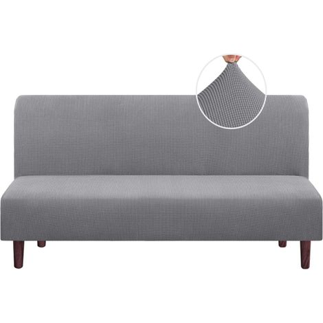 Ampia fodera multifunzionale per divano letto, senza braccioli, con elastico in vita - motivo jacquard a quadri (grigio tortora) (1/4)