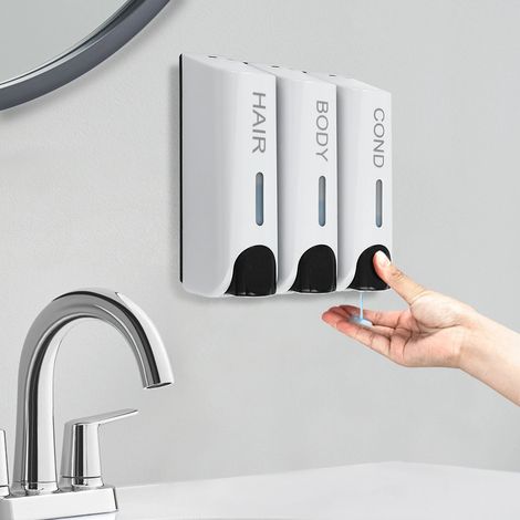 Dispensador de jabón de ducha 3 en 1, dispensador de champú y acondicionador, dispensador de jabón de tres cabezales (1/5)