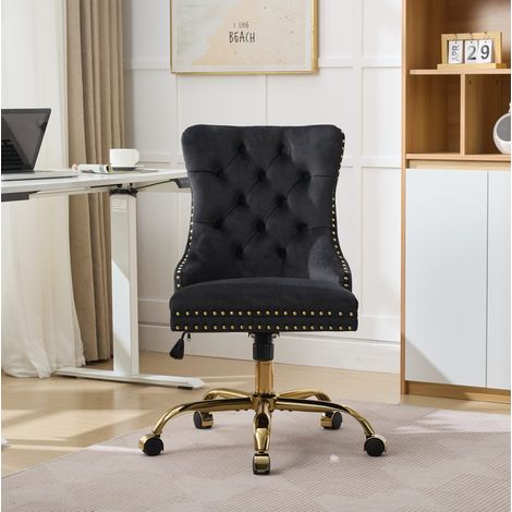 Sedia scrivania girevole velluto nero base oro OKMYHOME (1/5)