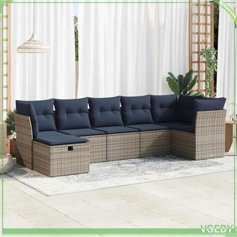 Salon de jardin modulable - 7291712442520 - Résine tressée gris - Coussins bleu marine - Rangement étanche (1/5)