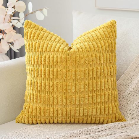 Housses de Coussin en Velours Côtelé Décoratif Canapé Taie d'oreiller Super Doux Decoration pour Maison Salon Chambre Canapé 40x40cm Jaune Doré (1/5)