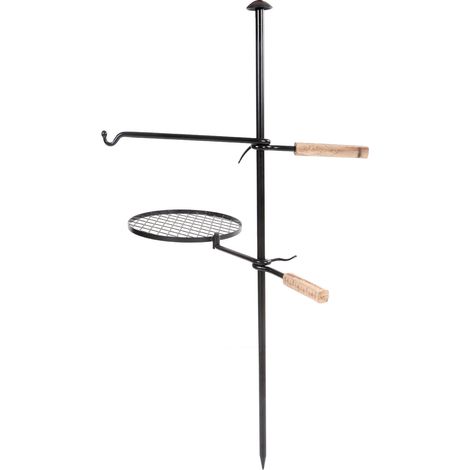 Grille de barbecue extérieur support en fonte assemblé ensemble bras et grille pour camping pique-nique (1/5)
