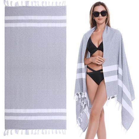 Grande Serviette de Plage,180 100cm Serviette de Plage Coton, Serviette de Bain pour Plage/Sauna(Gris) (1/5)