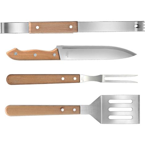 Kit D'outils Design Léger et Antidérapant en Acier Inoxydable pour Barbecue avec Poignée Bois Plein Air Camping - (1/5)