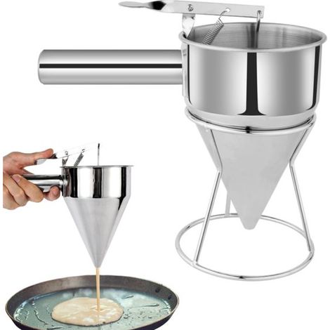 Dispenser per pastella per pancake in acciaio inox con supporto, dispenser per cupcake e takoyaki da cucina, argento, 14,5 x 11,5 x 16 cm (1/5)