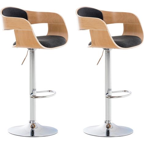 Lot de 2 tabourets de bar design scandinave en tissu gris foncé et structure en bois clair 100004256