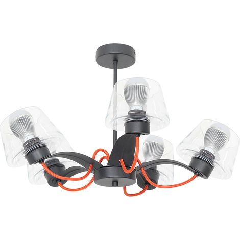 Deckenleuchte Schwarz E27 Glas Metall Industrial Design Deckenlampe