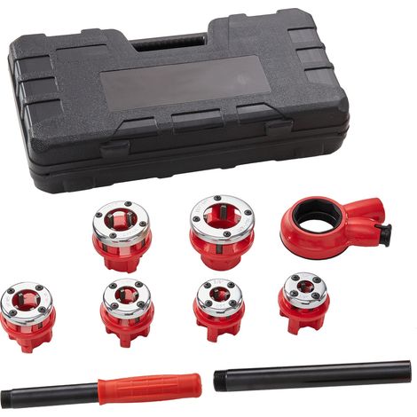 Mophorn Ratschen-Rohrgewindeschneidsatz, 1/4 Zoll bis 1-1/4 Zoll NPT, manuelles Ratschenwerkzeug mit 6 NPT-Matrizen, tragbares Set mit Aufbewahrungskoffer für verzinkte, Aluminium-, Eisen