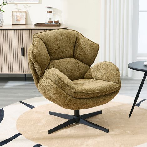 Wahson Chenille Swivel Armchair - Occasional Leisure Chair with Comfortable Backrest for Bedroom Living Room, Yellow (1/5)