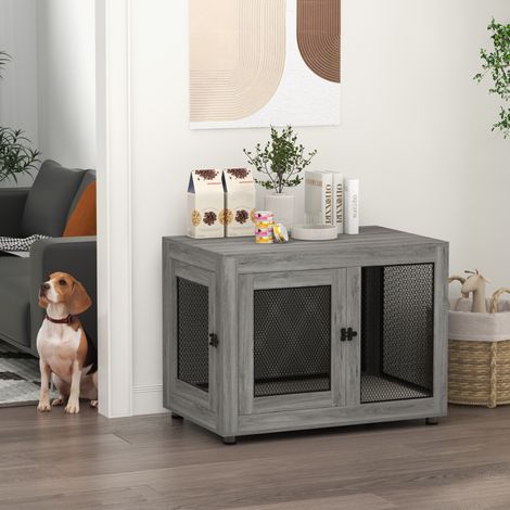Gabbia per cane da interno con 2 porte, piedini regolabili, grigio HAVRYA (1/4)
