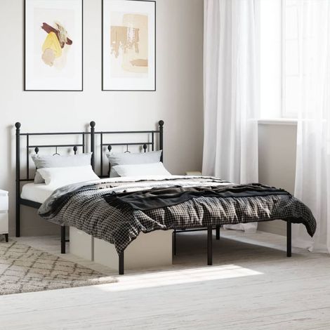 Estructura cama sin colchón con cabecero metal negro 135x190 cm vidaXL (1/5)