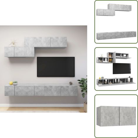 Armadio TV sospeso - vidaXL Set di Mobili Porta TV 6 pz Grigio Cemento in Legno Multistrato - Armadio TV in legno