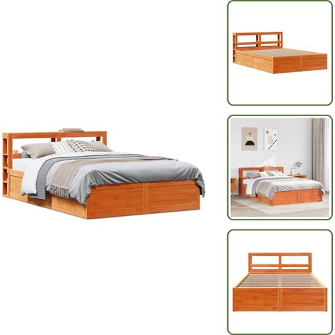 Madera de pino - vidaXL Estructura cama con cabecero madera pino marrón cera 150x200 cm - Estantes de almacenamiento