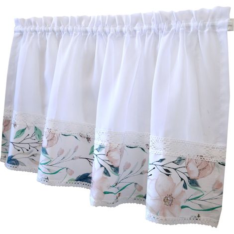 Tenda da cucina Zazdrostka, delicato motivo a fiori di campo, 300 x 40 cm, voile di pizzo