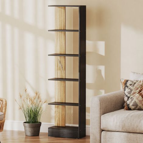 Bibliothèque Étagère de Rangement avec 5 Compartiments Ouverts 45 x 21 x 170 cm Noir et Chêne (1/5)