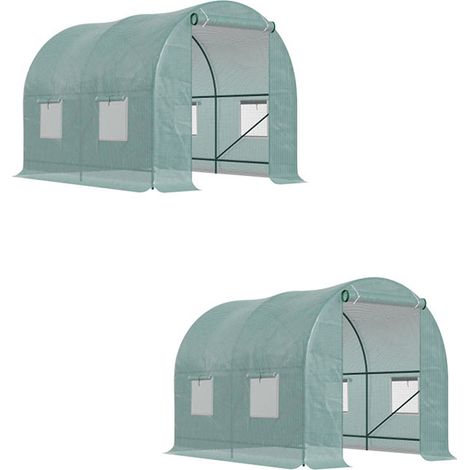 2er-Set foliengewächshaus Tomatengewächshaus Treibhaus Folientunnel Frühbeet mit Fenster Grün 245 x 200 x 198 cm