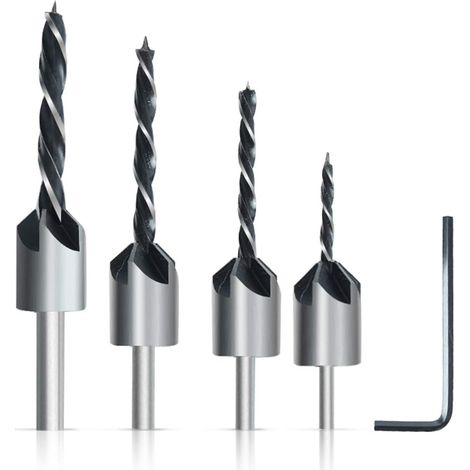4 pcs Mèche à Bois Hélicoïdal HSS et acier 45 embouts à fraiser pour vis à mortaise dans le travail du bois