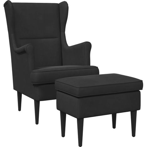Fauteuil avec pouf 2 pc Noir Velours vidaXL (1/5)