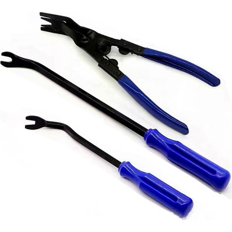 (Blau) 3-teiliges Werkzeugset zum Entfernen von Autoverkleidungen für die einfache und kratzfreie Demontage von Türverkleidungen, Armaturenbrettern und Radnaben. (1/4)