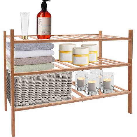 Étagère Salle de Bain Bambou, 3 Niveaux, Support pour Plantes et Chaussures, pour Salon, Salle à Manger, Balcon, Cuisine, Couleur Boisée 69 x 28 x 50 cm (1/5)