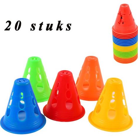 Lot de 20 cônes d'entraînement - Cônes de football - Cônes de marquage - Mini-cônes de slalom - 5 couleurs - 8 cm - Convient pour le football, les sports d'agilité ou le dressage canin (multicolore) (1/5)