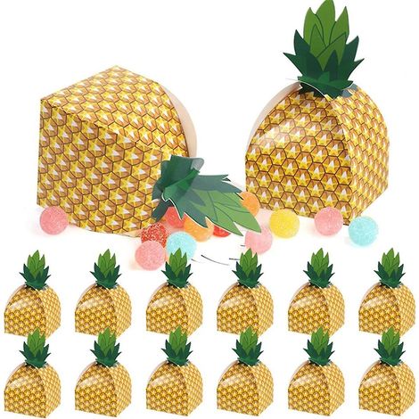 Boîte à biscuits et bonbons ananas (50 pièces) - Décoration hawaïenne pour anniversaire, mariage ou toute autre occasion spéciale (luau, été, etc.). (1/5)