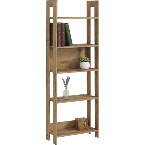 Mantel Bücherregal, Bibliothek 5 Fächer, Freistehend, Vertikale Struktur, 64x30x180h cm Braun Eiche