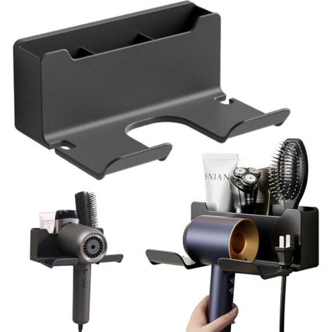 Support de sèche-cheveux auto-adhésif pour rangement de sèche-cheveux dans la salle de bain, gris (1/5)