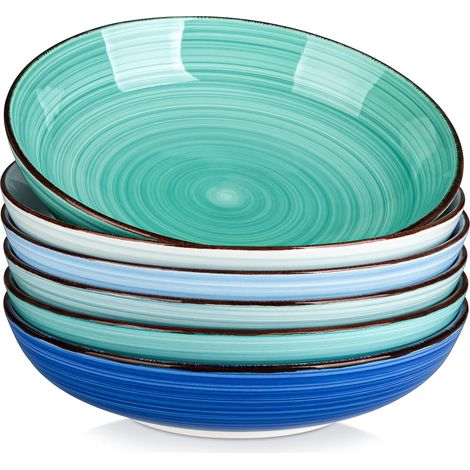 Lot de 6 Bol à Pâtes en Grès de 50 oz, 24.5cm, Saladier Passent au Micro-ondes et au Four à Soupe pour Cuisine, Couleur froide (1/5)