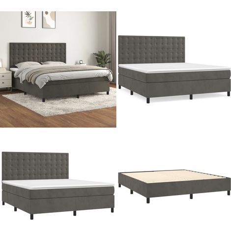 Sommier à lattes de lit et matelas Gris foncé 180x200cm Velours - Lit Tapissier - Lit Velours - Lit Double - Literie - Chambre À Coucher - Home & Living (1/5)
