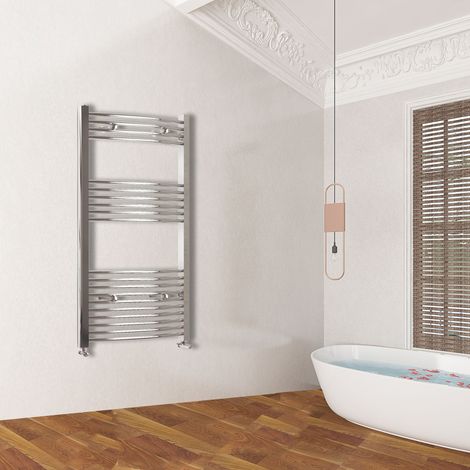 Acezanble 1200x600mm(HxW) Chrome Curved Center Heated Towel Track Heated Towel Radiator