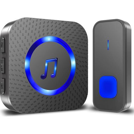 Sonnette sans fil, sonnette étanche, portée efficace de 400 mètres, sonnette puissante, 55 sonneries, 5 niveaux de volume, avec flash LED.-AquaForge