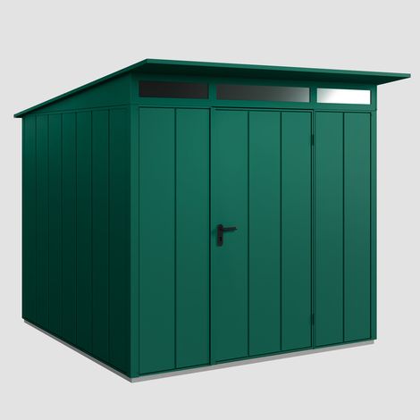 Hörmann Ecostar Metall-Gerätehaus Elegant mit Pultdach Typ 2, 248 x 283 cm, moosgrün, 5,7 m², 1-flüglige Tür