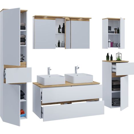 VCM - Ensemble de meubles de salle de bains avec lavabo Cosila-I 111 H. 165 x B. 111 x T. 51 cm
