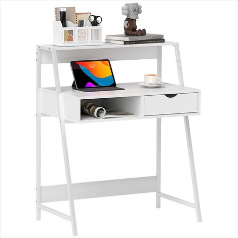 Bureau secrétaire blanc avec rangements et piètement métal (1/5)